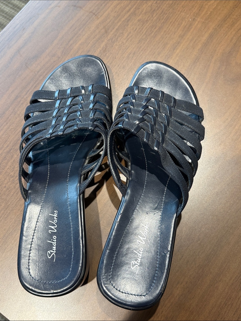 Studio Works Black Woven Slide Mules